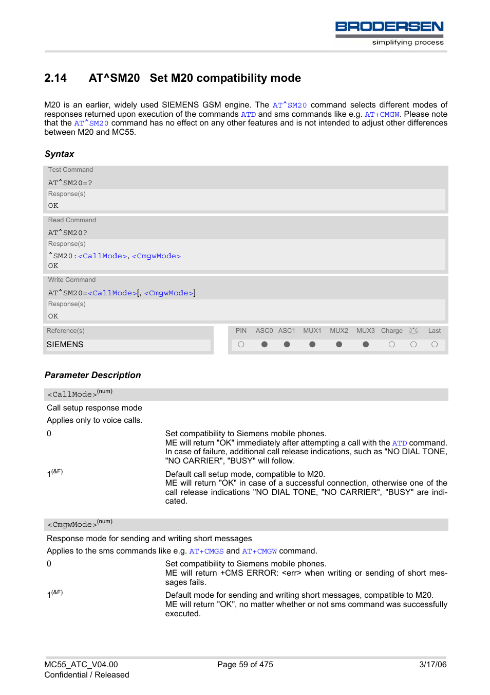 14 at^sm20 set m20 compatibility mode | Siemens Brodersen MC55 AT User Manual | Page 59 / 475