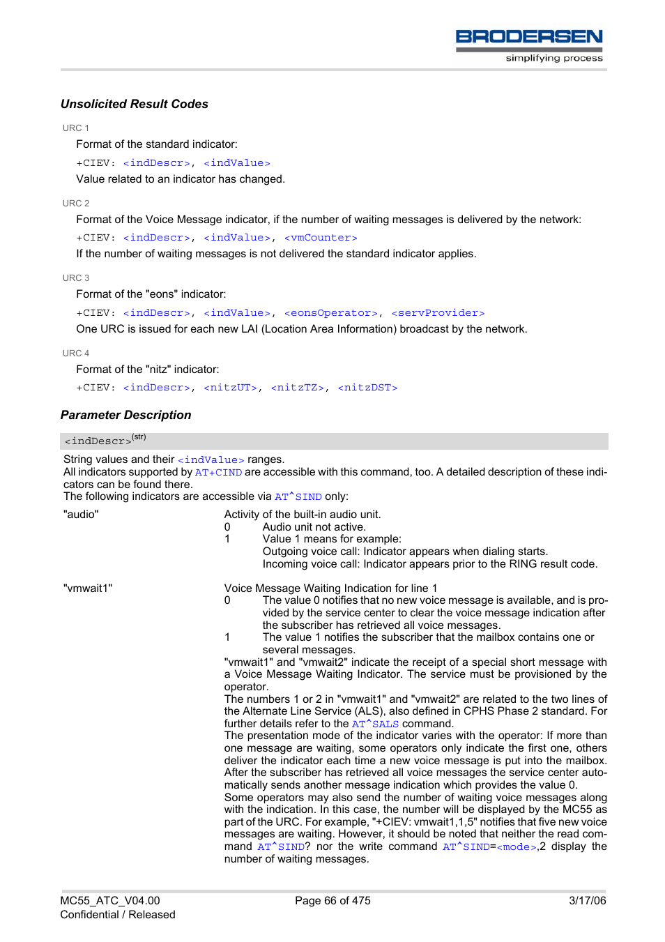 Inddescr, List o, Sind | Nitz" an | Siemens Brodersen MC55 AT User Manual | Page 66 / 475