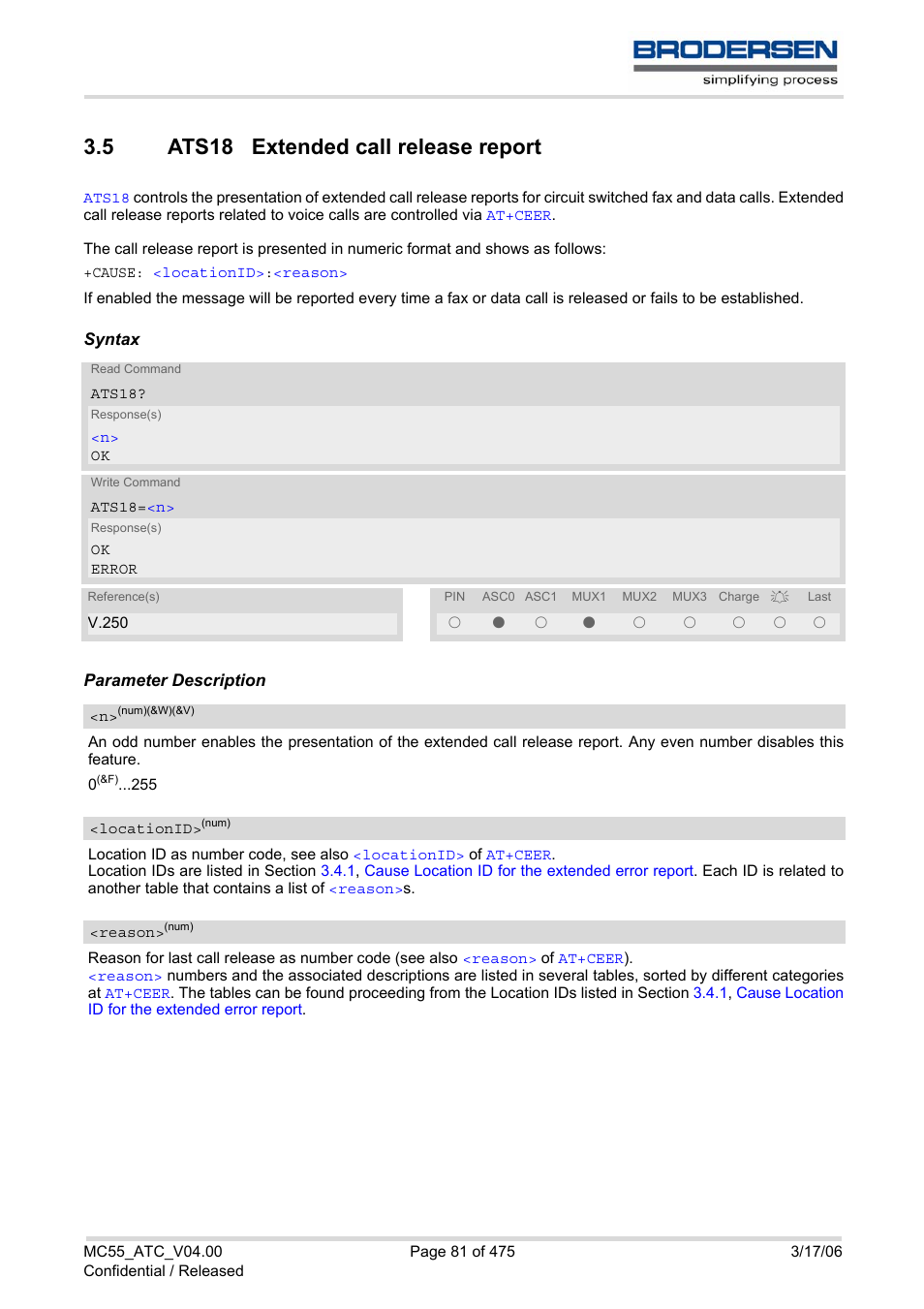 5 ats18 extended call release report, Ats18 extended call release report, Ats18 | 1 instead | Siemens Brodersen MC55 AT User Manual | Page 81 / 475