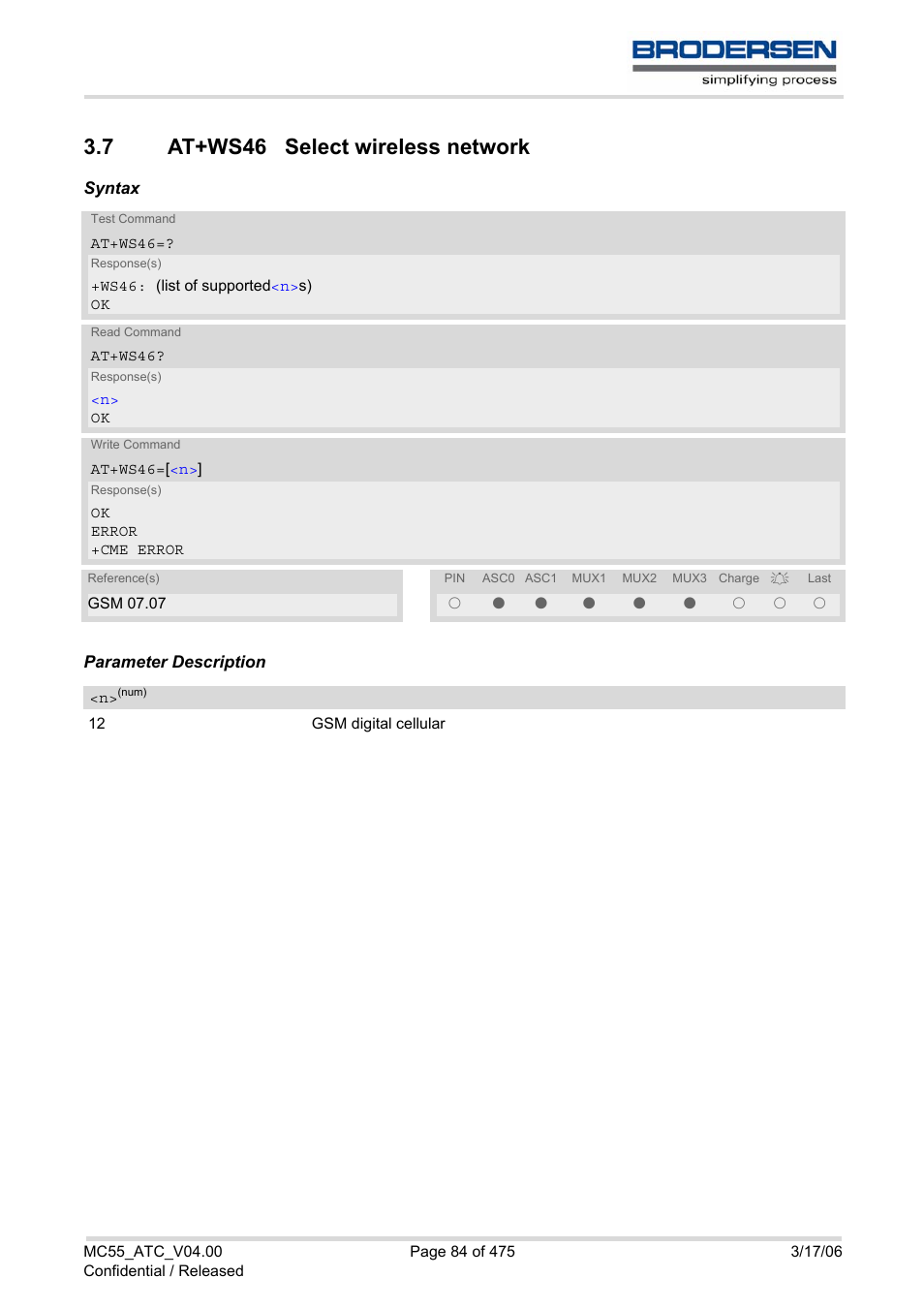 7 at+ws46 select wireless network, At+ws46 select wireless network | Siemens Brodersen MC55 AT User Manual | Page 84 / 475