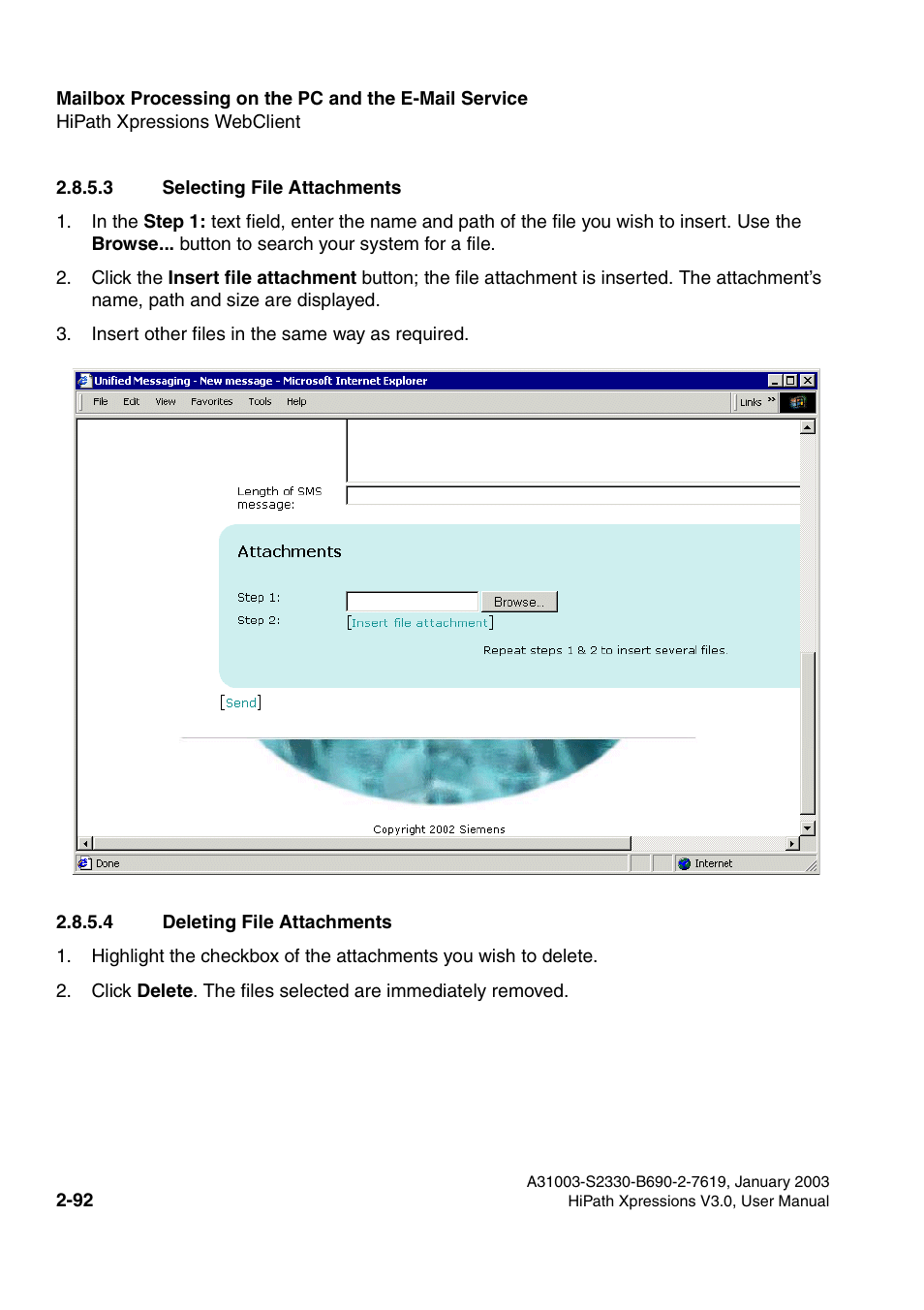 3 selecting file attachments, 4 deleting file attachments | Siemens HiPath Xpressions Unified Messaging User Manual | Page 108 / 278