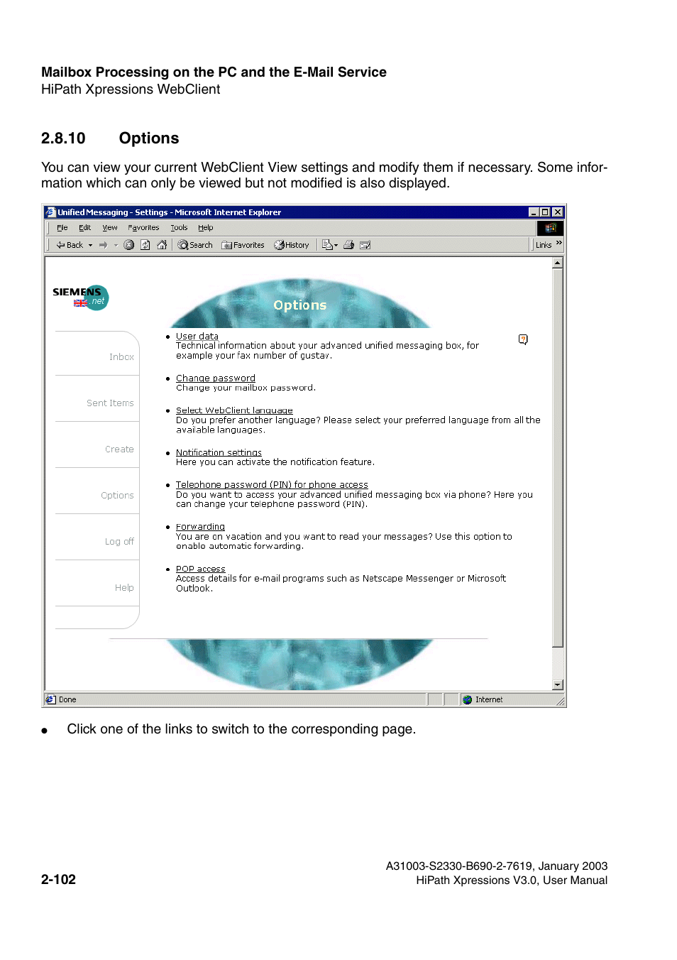 10 options, 10 options -102 | Siemens HiPath Xpressions Unified Messaging User Manual | Page 118 / 278