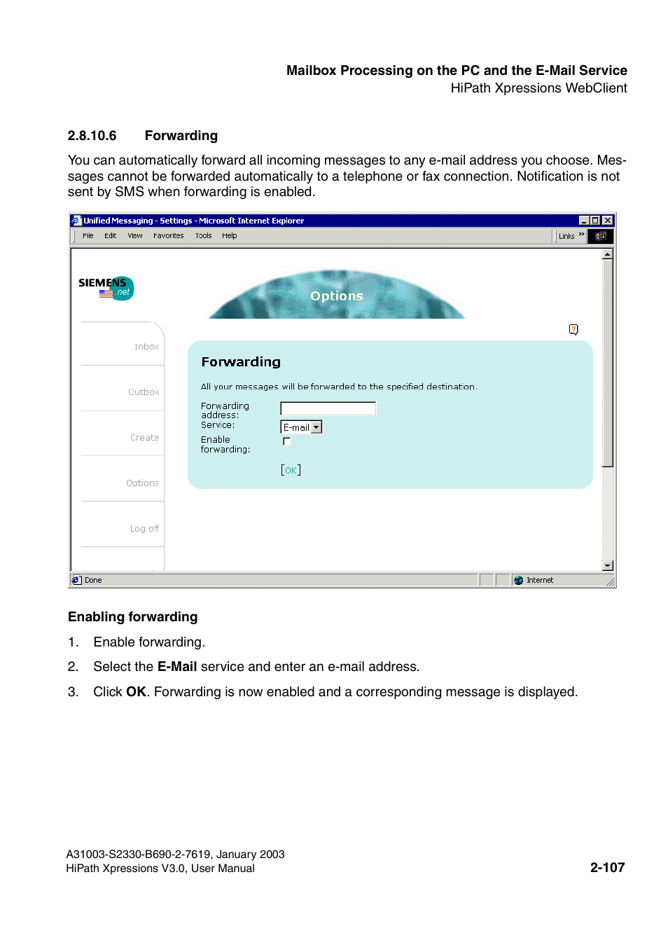 6 forwarding, 6 forwarding -107 | Siemens HiPath Xpressions Unified Messaging User Manual | Page 123 / 278