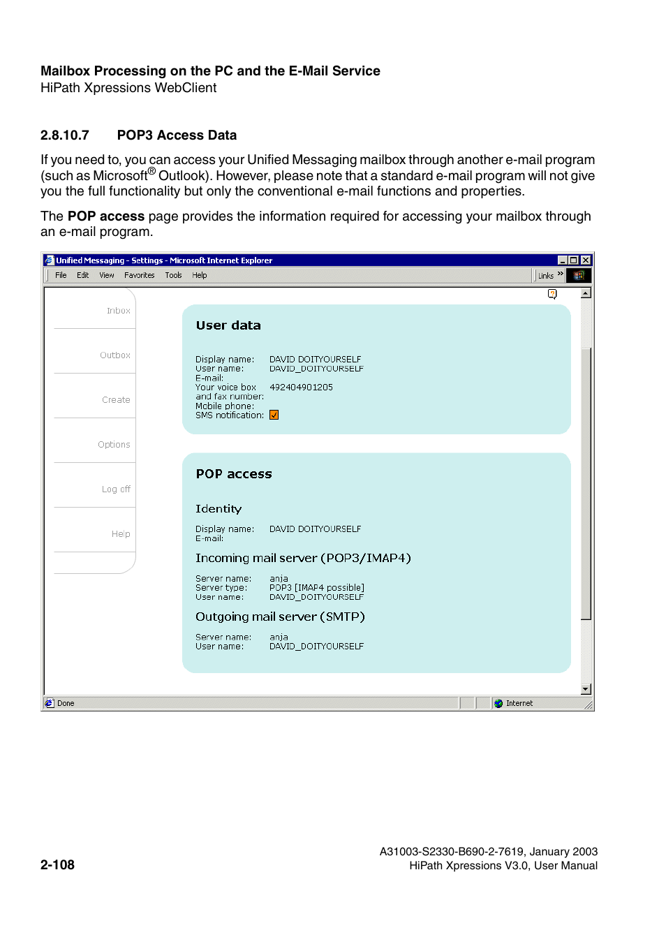 7 pop3 access data, 7 pop3 access data -108 | Siemens HiPath Xpressions Unified Messaging User Manual | Page 124 / 278