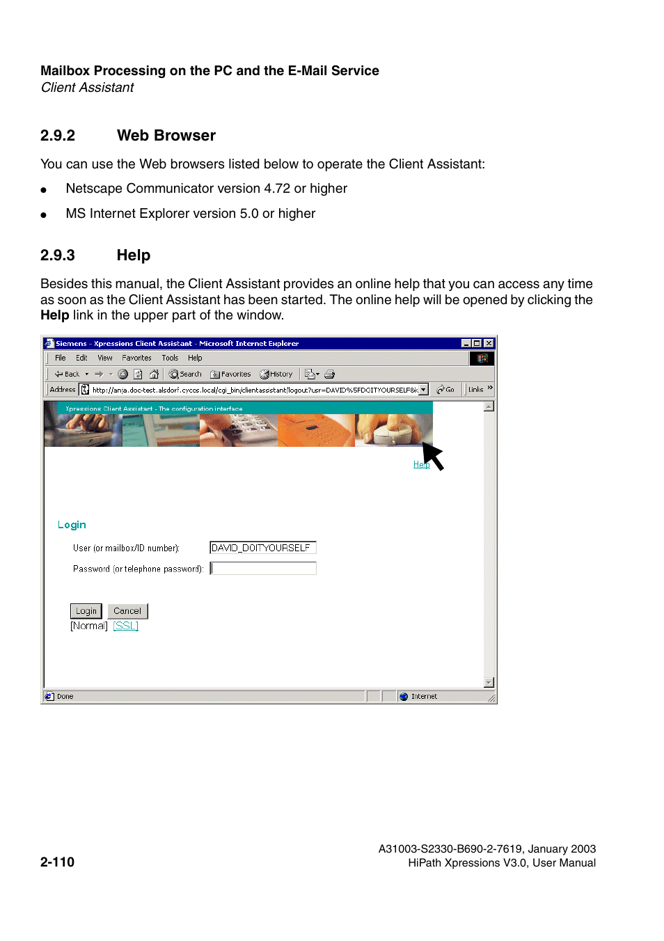 2 web browser, 3 help, 2 web browser -110 2.9.3 help -110 | Siemens HiPath Xpressions Unified Messaging User Manual | Page 126 / 278