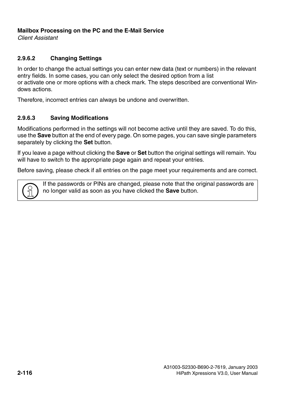 2 changing settings, 3 saving modifications | Siemens HiPath Xpressions Unified Messaging User Manual | Page 132 / 278