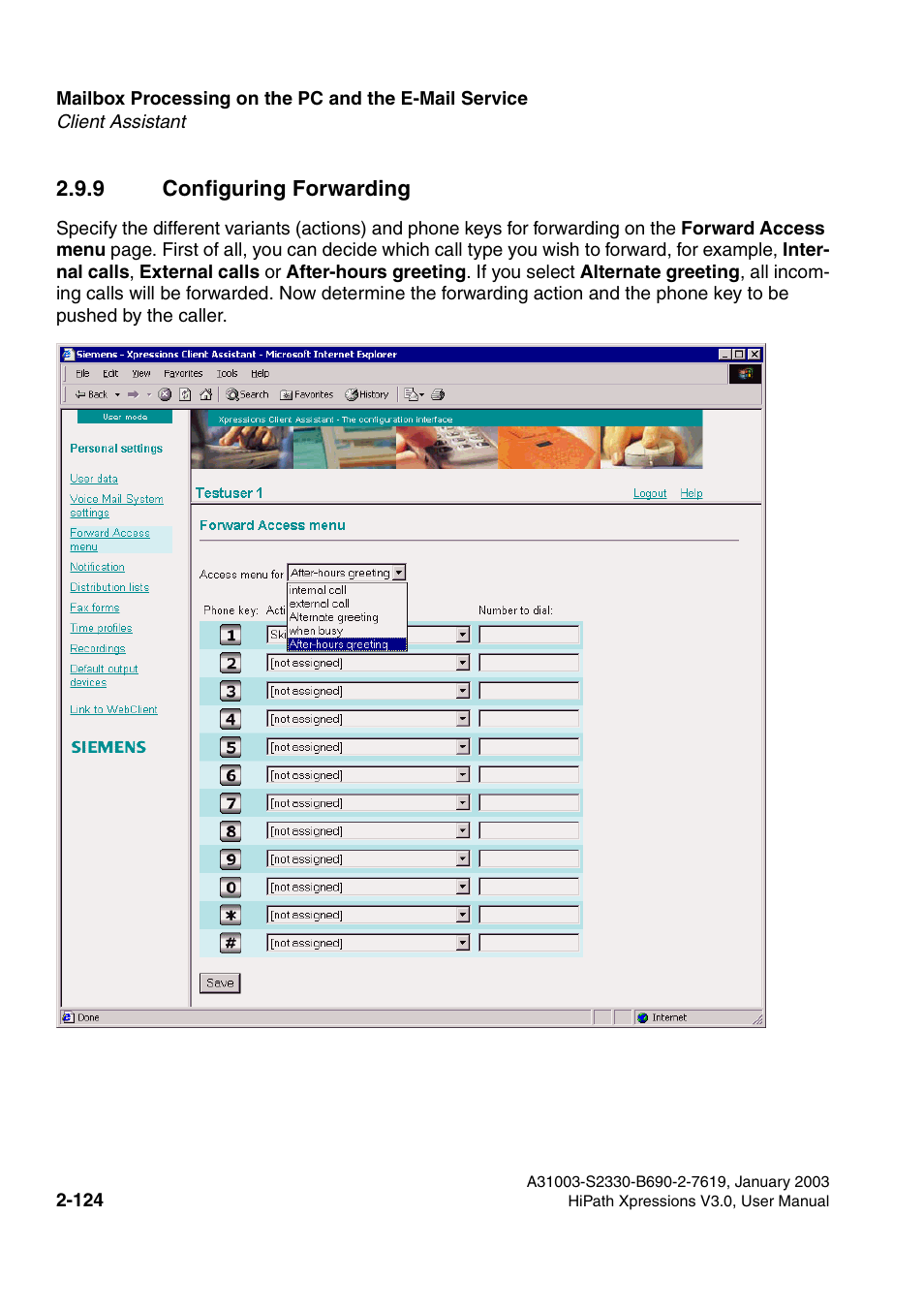 9 configuring forwarding, 9 configuring forwarding -124 | Siemens HiPath Xpressions Unified Messaging User Manual | Page 140 / 278