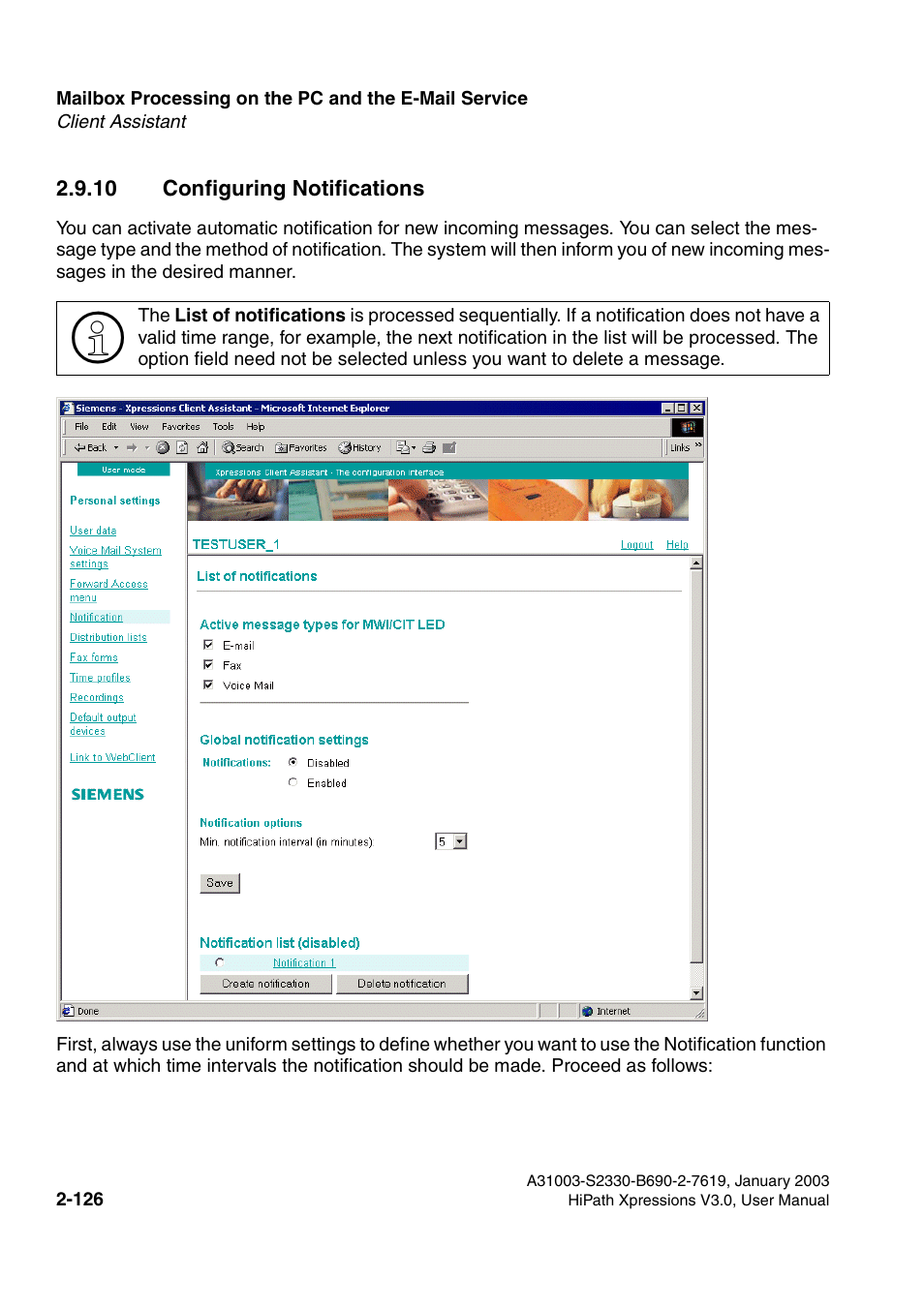 10 configuring notifications, 10 configuring notifications -126 | Siemens HiPath Xpressions Unified Messaging User Manual | Page 142 / 278