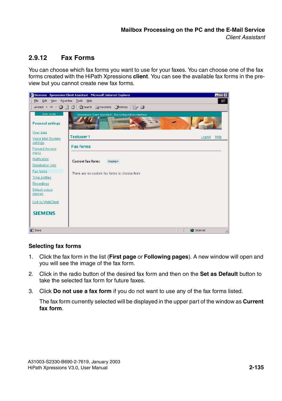 12 fax forms, 12 fax forms -135 | Siemens HiPath Xpressions Unified Messaging User Manual | Page 151 / 278