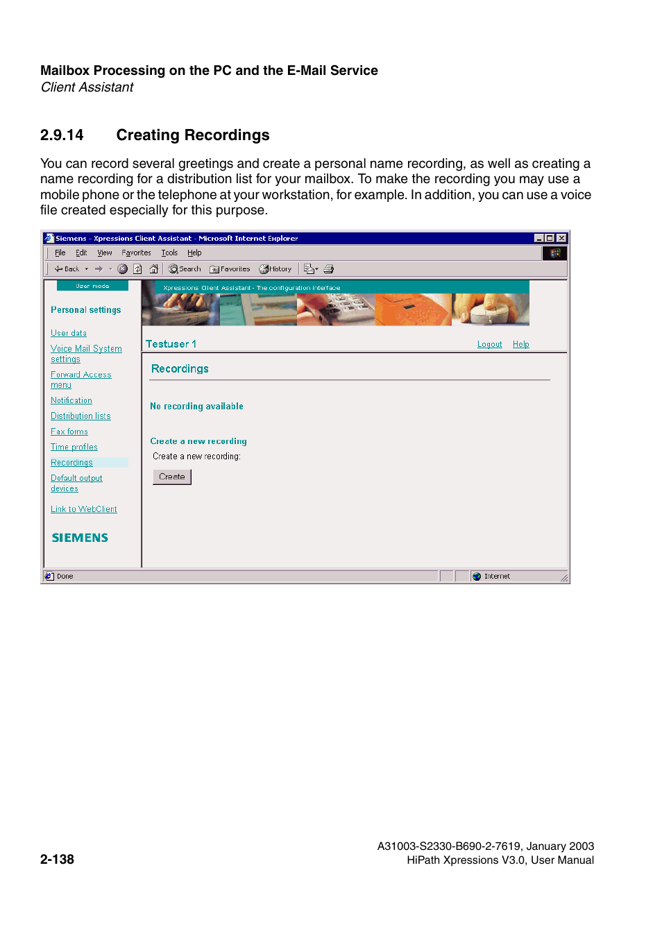 14 creating recordings, 14 creating recordings -138 | Siemens HiPath Xpressions Unified Messaging User Manual | Page 154 / 278