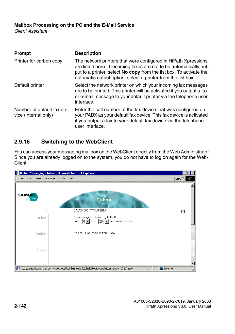 16 switching to the webclient, 16 switching to the webclient -142 | Siemens HiPath Xpressions Unified Messaging User Manual | Page 158 / 278