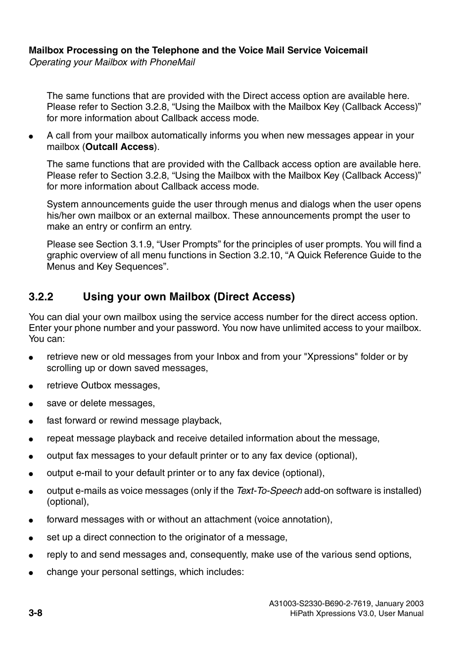 2 using your own mailbox (direct access), 2 using your own mailbox (direct access) -8 | Siemens HiPath Xpressions Unified Messaging User Manual | Page 168 / 278