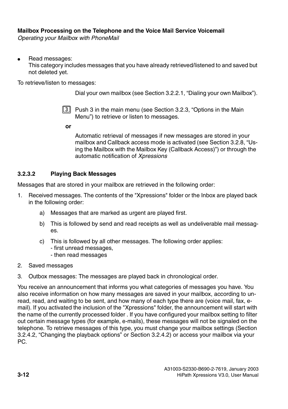 2 playing back messages, 2 playing back messages -12 | Siemens HiPath Xpressions Unified Messaging User Manual | Page 172 / 278