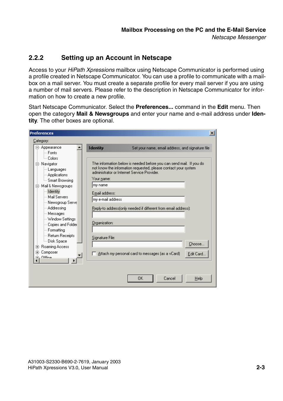 2 setting up an account in netscape, 2 setting up an account in netscape -3 | Siemens HiPath Xpressions Unified Messaging User Manual | Page 19 / 278