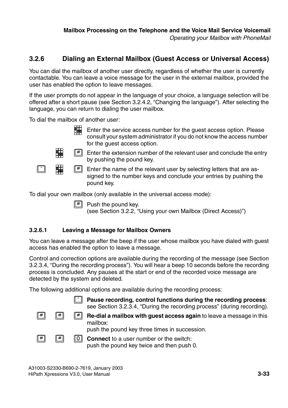 1 leaving a message for mailbox owners, 1 leaving a message for mailbox owners -33, E section 3.2.6 | Siemens HiPath Xpressions Unified Messaging User Manual | Page 193 / 278