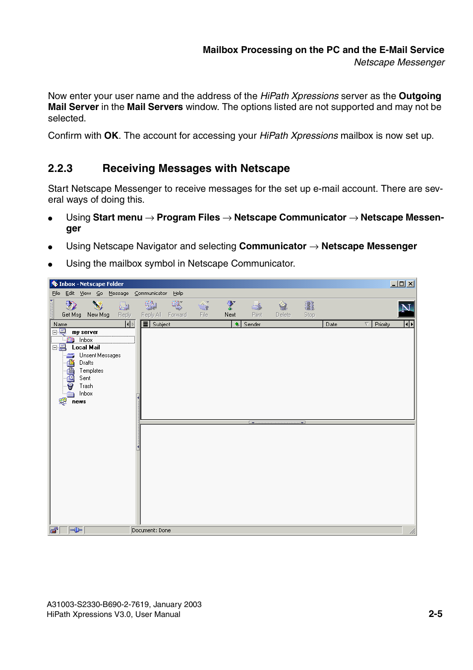 3 receiving messages with netscape, 3 receiving messages with netscape -5 | Siemens HiPath Xpressions Unified Messaging User Manual | Page 21 / 278