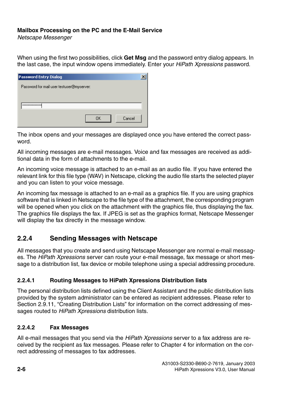 4 sending messages with netscape, 2 fax messages, 4 sending messages with netscape -6 | Siemens HiPath Xpressions Unified Messaging User Manual | Page 22 / 278