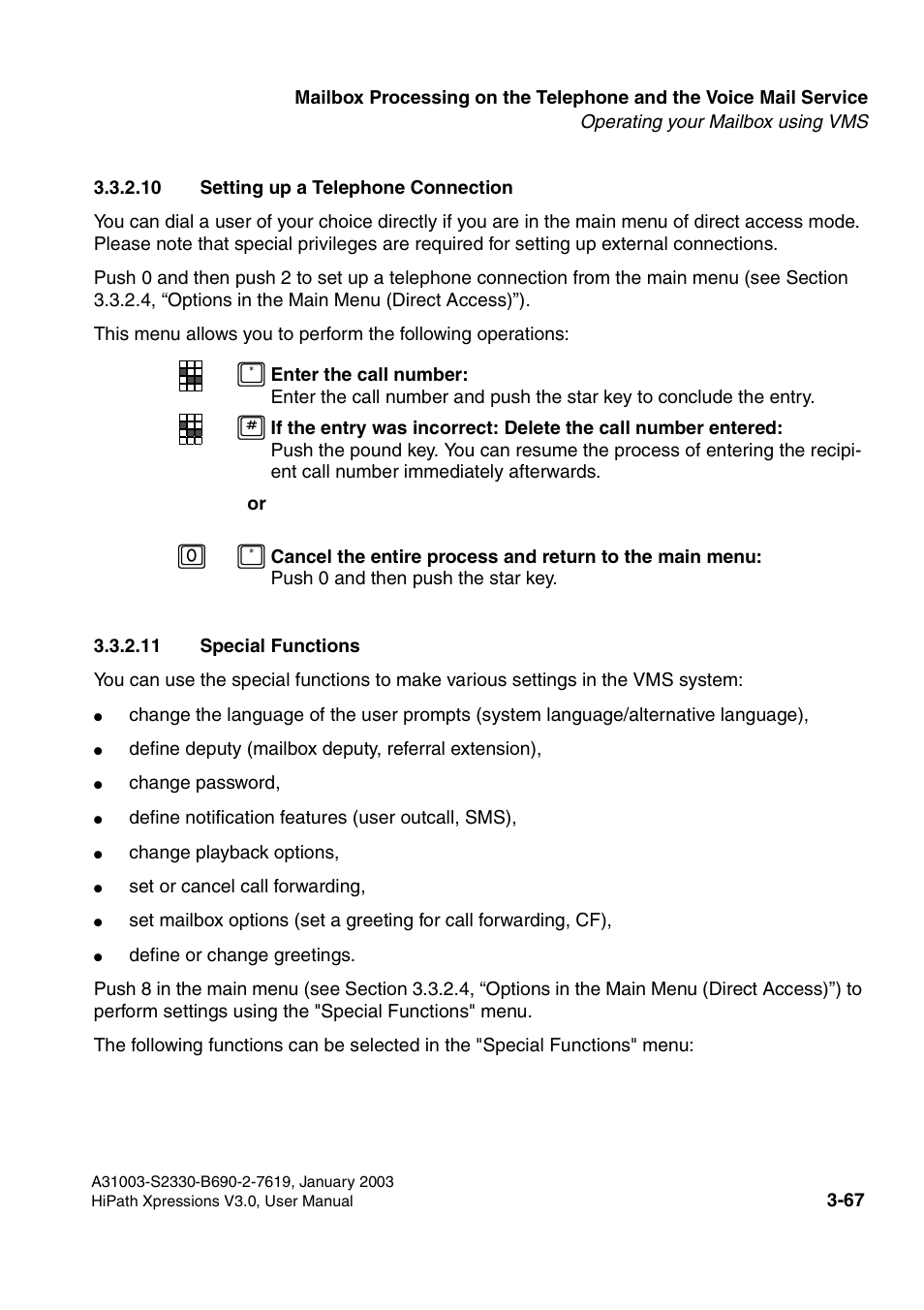 10 setting up a telephone connection, 11 special functions, Section 3.3.2.11 | Section 3.3.2.10) | Siemens HiPath Xpressions Unified Messaging User Manual | Page 227 / 278