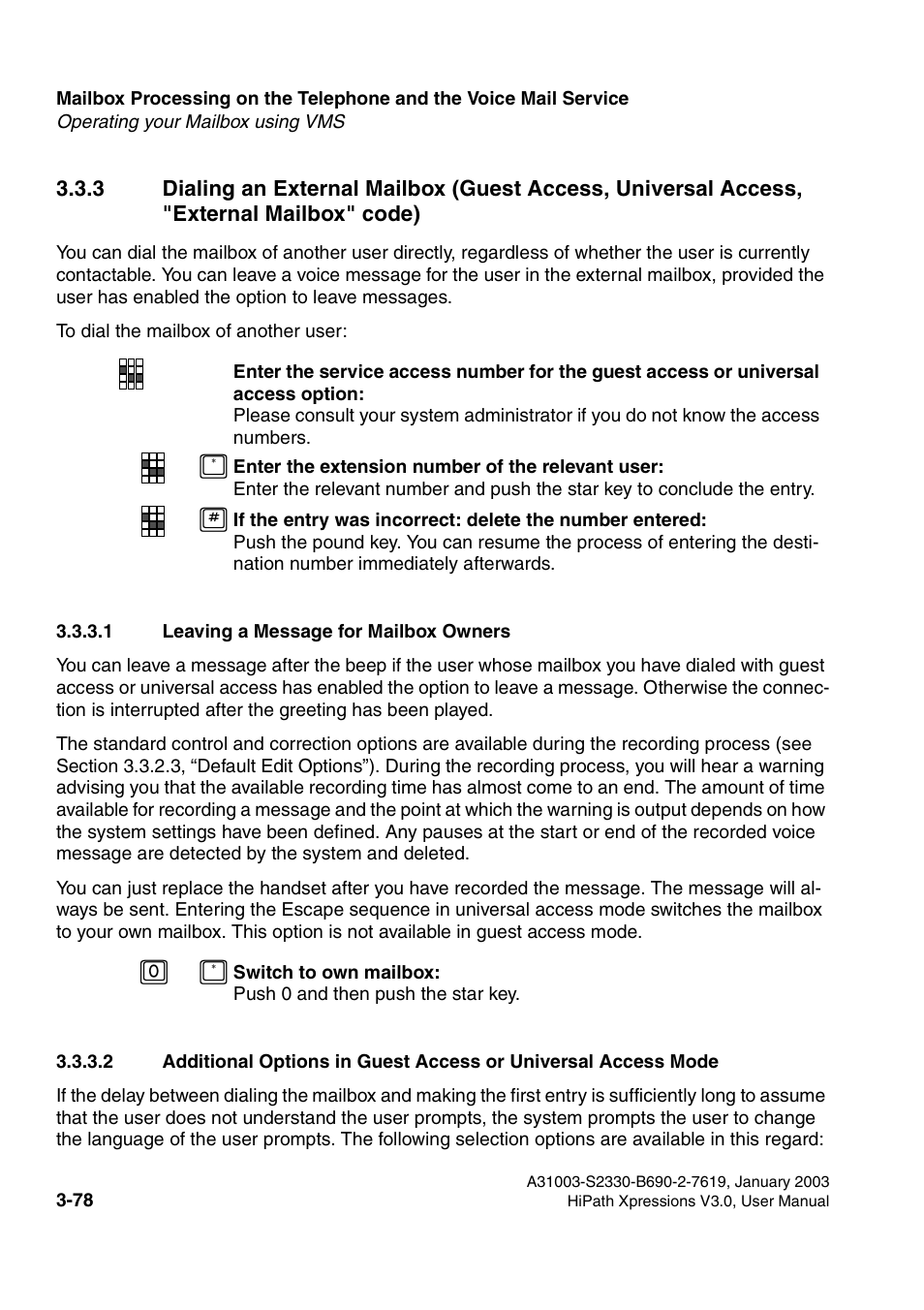 1 leaving a message for mailbox owners, External mailbox" code) -78 | Siemens HiPath Xpressions Unified Messaging User Manual | Page 238 / 278