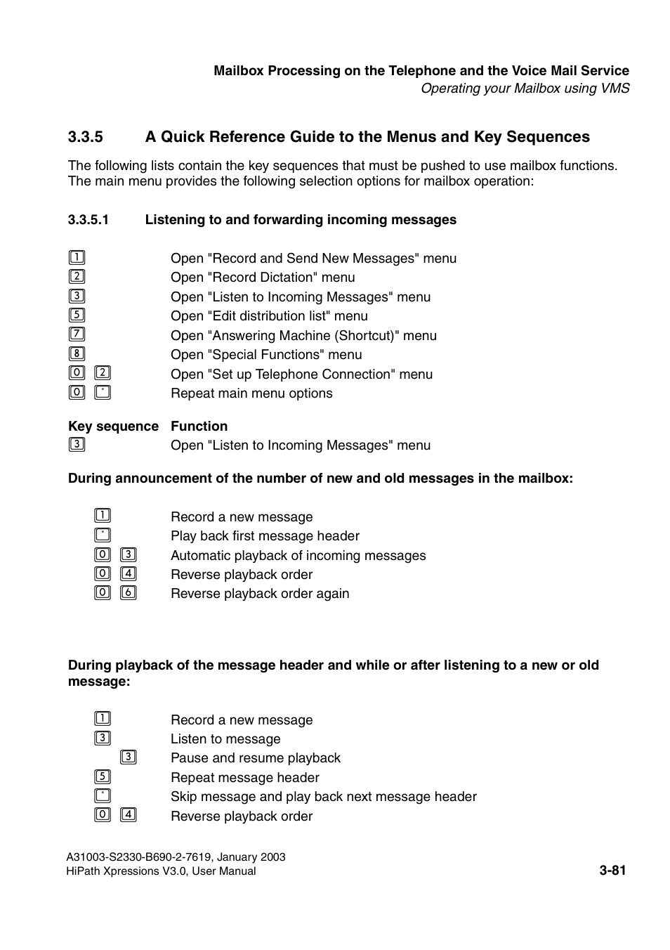 1 listening to and forwarding incoming messages, Section 3.3.5 | Siemens HiPath Xpressions Unified Messaging User Manual | Page 241 / 278