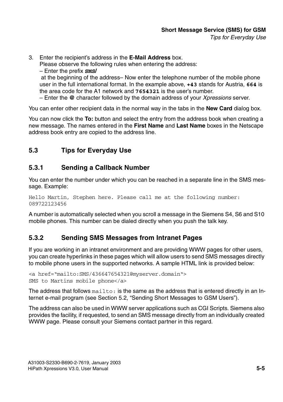 3 tips for everyday use, 1 sending a callback number, 3 tips for everyday use -5 | Siemens HiPath Xpressions Unified Messaging User Manual | Page 269 / 278