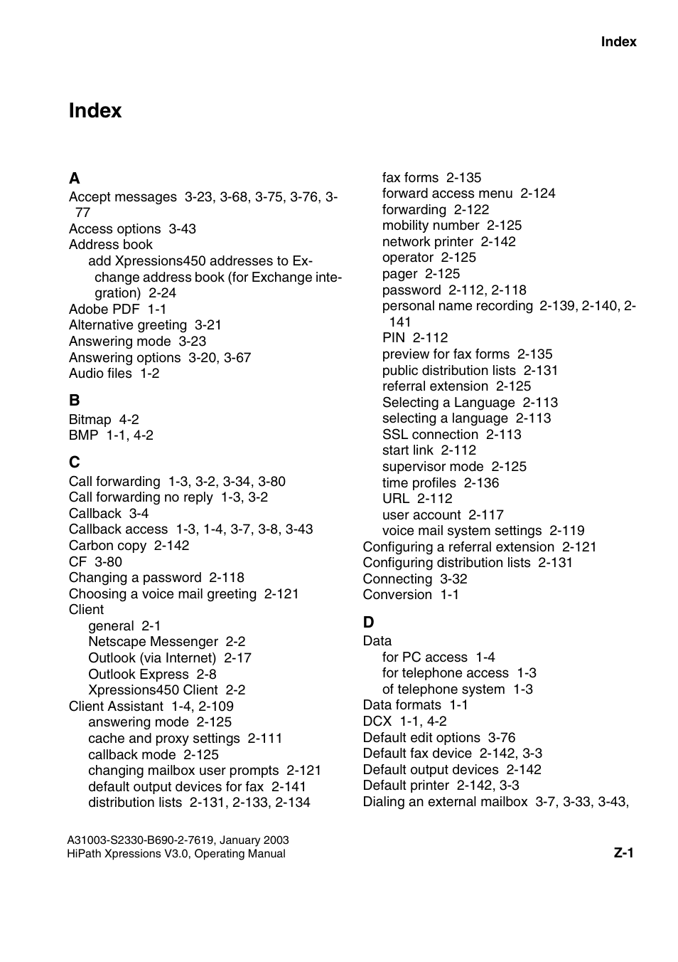 Index, Index z | Siemens HiPath Xpressions Unified Messaging User Manual | Page 273 / 278