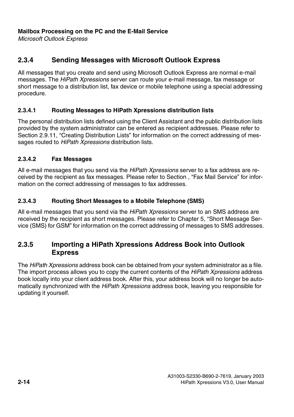 4 sending messages with microsoft outlook express, 2 fax messages | Siemens HiPath Xpressions Unified Messaging User Manual | Page 30 / 278