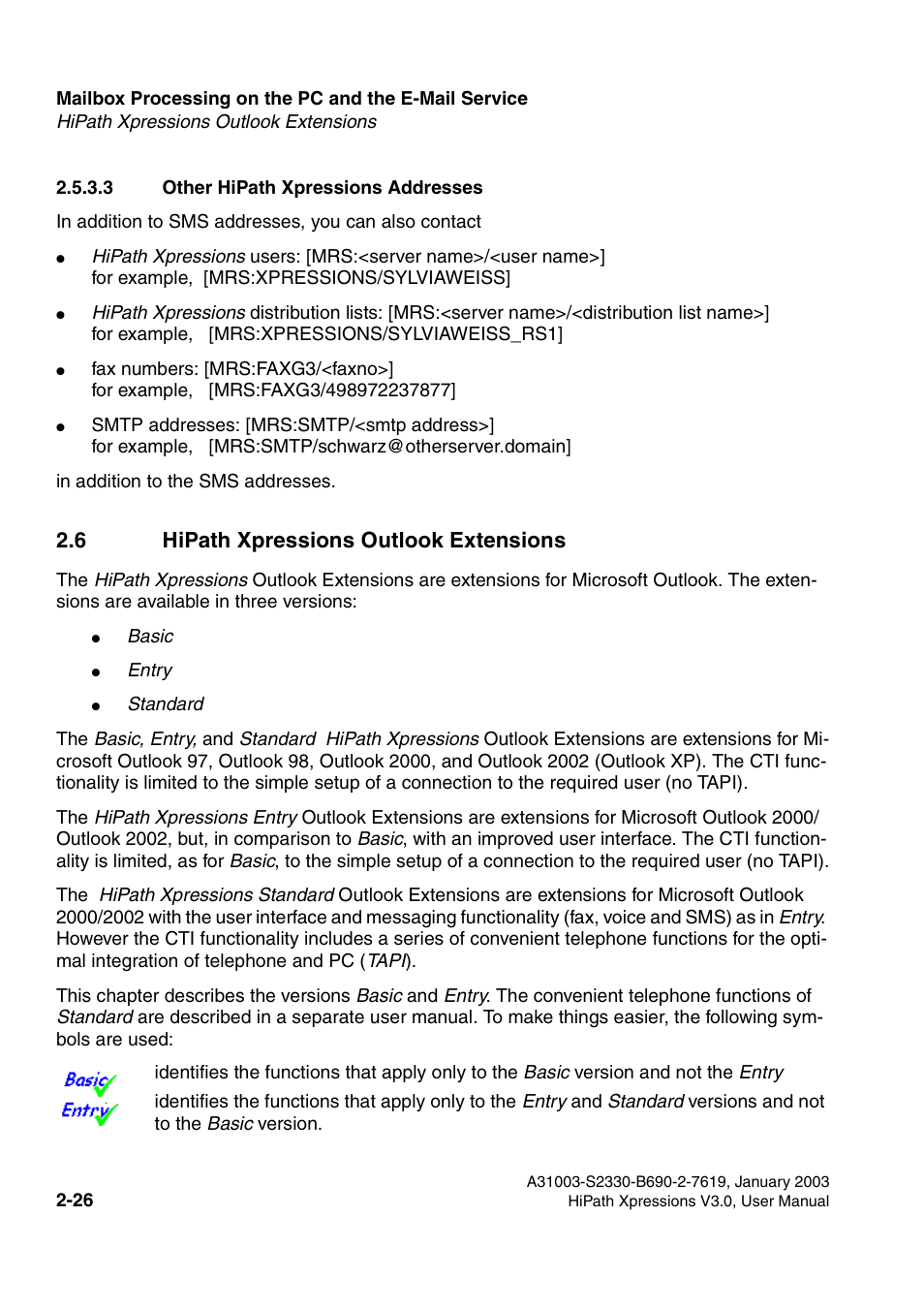 3 other hipath xpressions addresses, 6 hipathxpressions outlook extensions, 3 other hipath xpressions addresses -26 | 6 hipath xpressions outlook extensions -26, 6 hipath xpressions outlook extensions | Siemens HiPath Xpressions Unified Messaging User Manual | Page 42 / 278