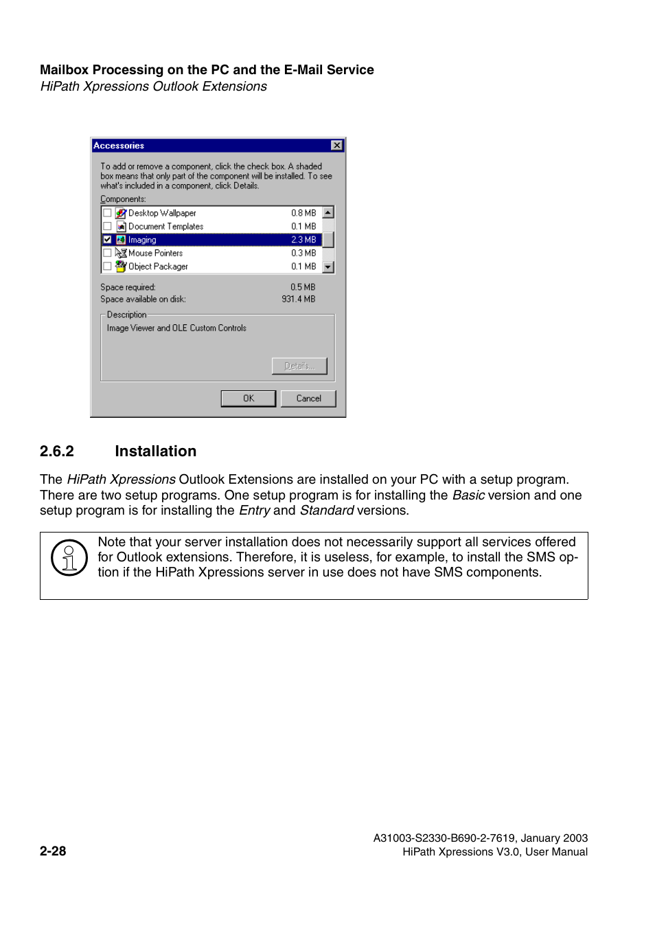 2 installation, 2 installation -28, Section 2.6.2 | Siemens HiPath Xpressions Unified Messaging User Manual | Page 44 / 278