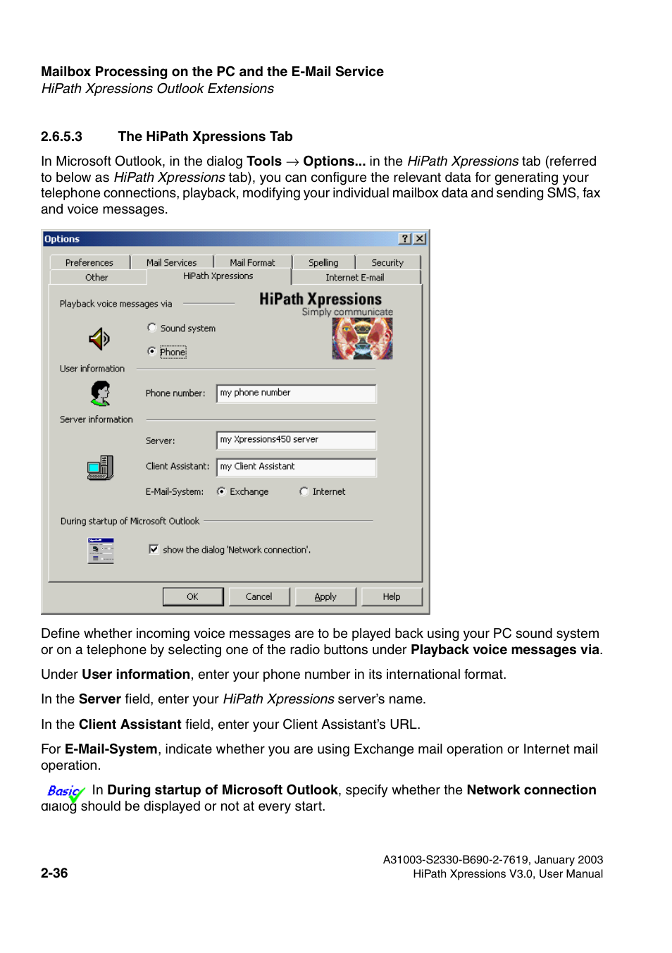 3 the hipathxpressions tab, 3 the hipath xpressions tab -36 | Siemens HiPath Xpressions Unified Messaging User Manual | Page 52 / 278