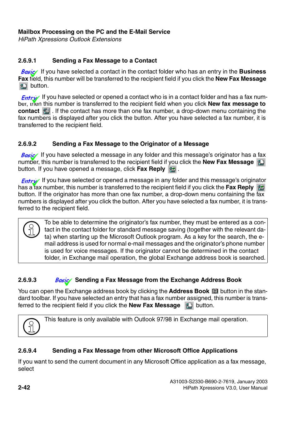 1 sending a fax message to a contact | Siemens HiPath Xpressions Unified Messaging User Manual | Page 58 / 278