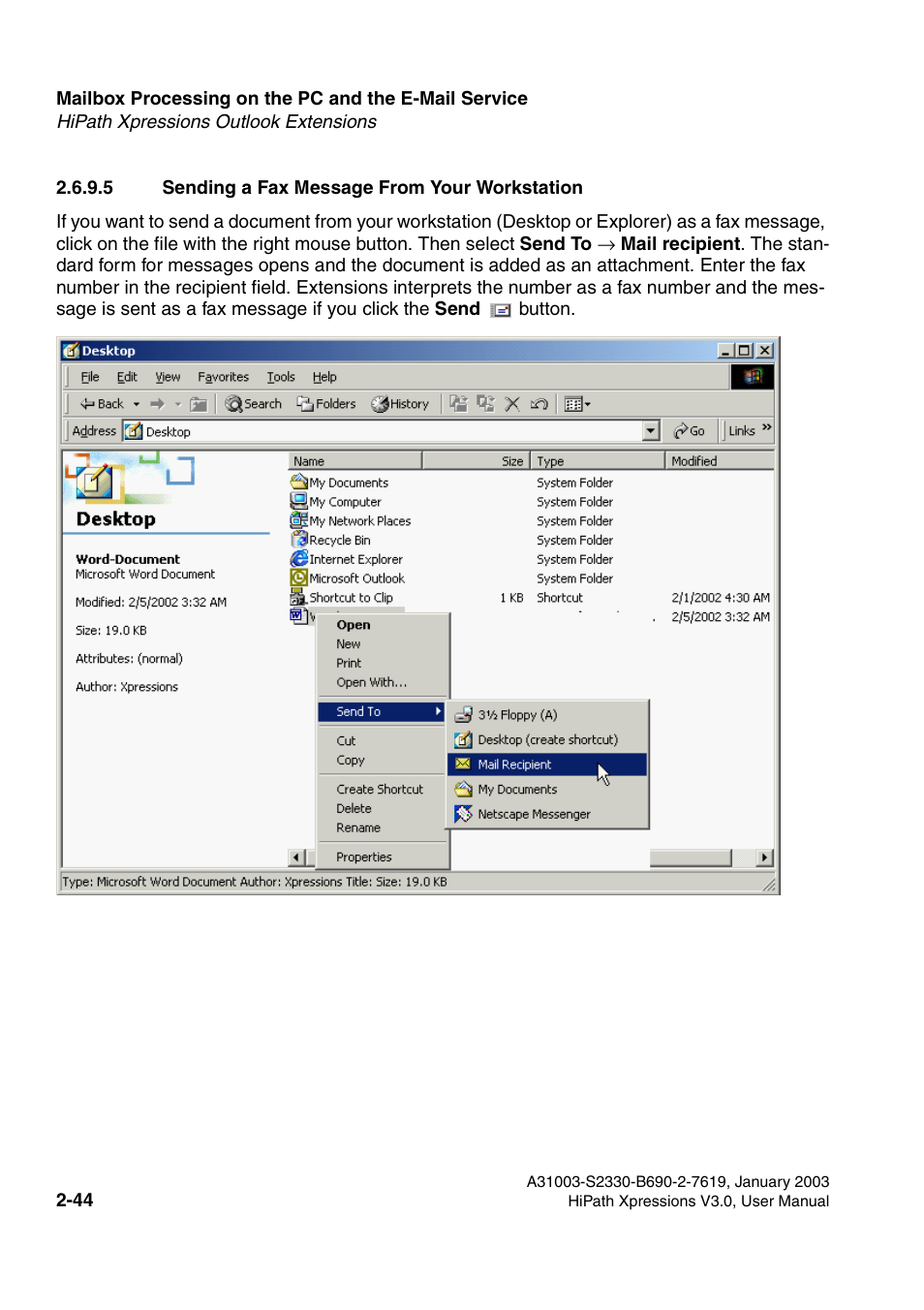 5 sending a fax message from your workstation, 5 sending a fax message from your workstation -44 | Siemens HiPath Xpressions Unified Messaging User Manual | Page 60 / 278