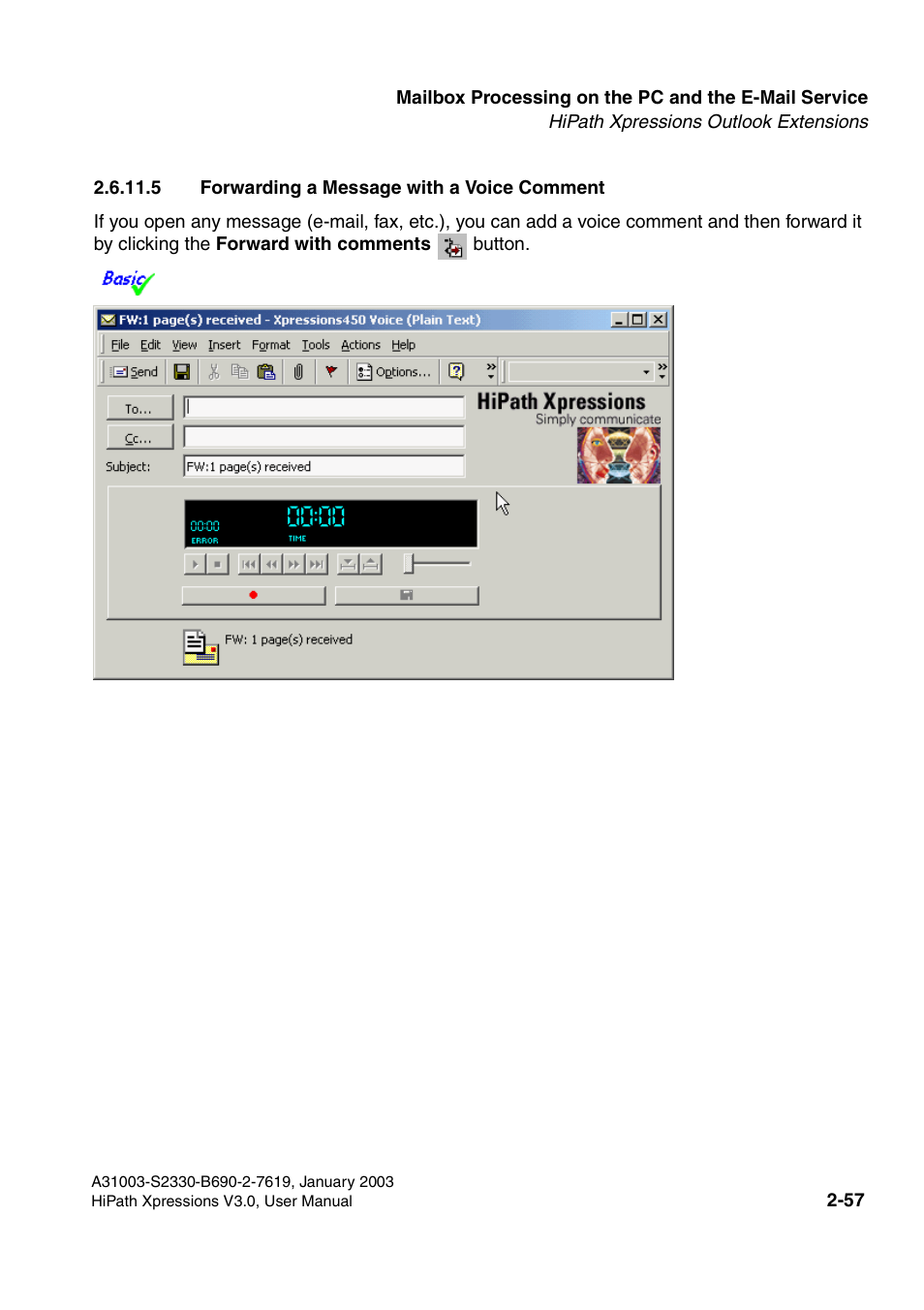 5 forwarding a message with a voice comment, 5 forwarding a message with a voice comment -57 | Siemens HiPath Xpressions Unified Messaging User Manual | Page 73 / 278