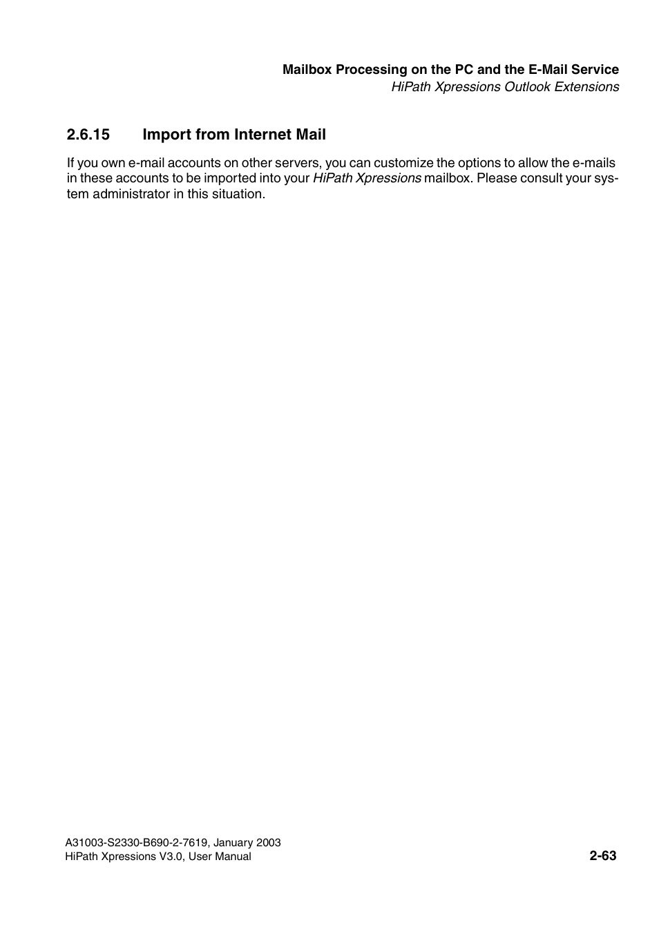 15 import from internet mail, 15 import from internet mail -63 | Siemens HiPath Xpressions Unified Messaging User Manual | Page 79 / 278