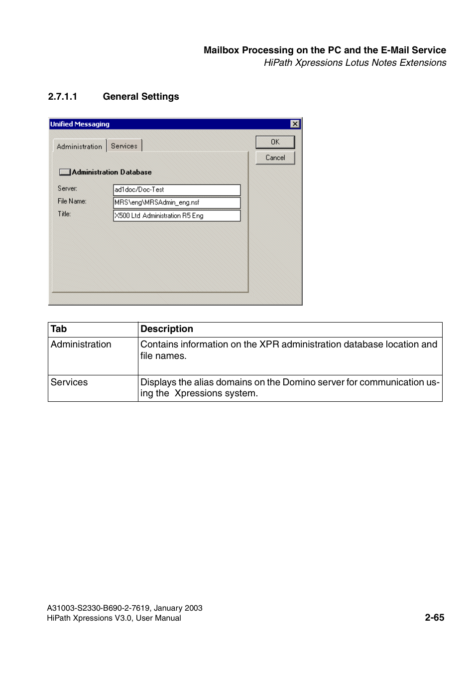 1 general settings, 1 general settings -65 | Siemens HiPath Xpressions Unified Messaging User Manual | Page 81 / 278