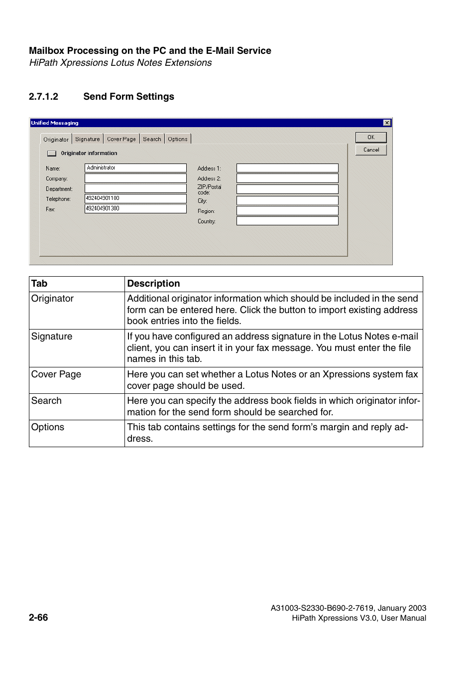 2 send form settings, 2 send form settings -66 | Siemens HiPath Xpressions Unified Messaging User Manual | Page 82 / 278