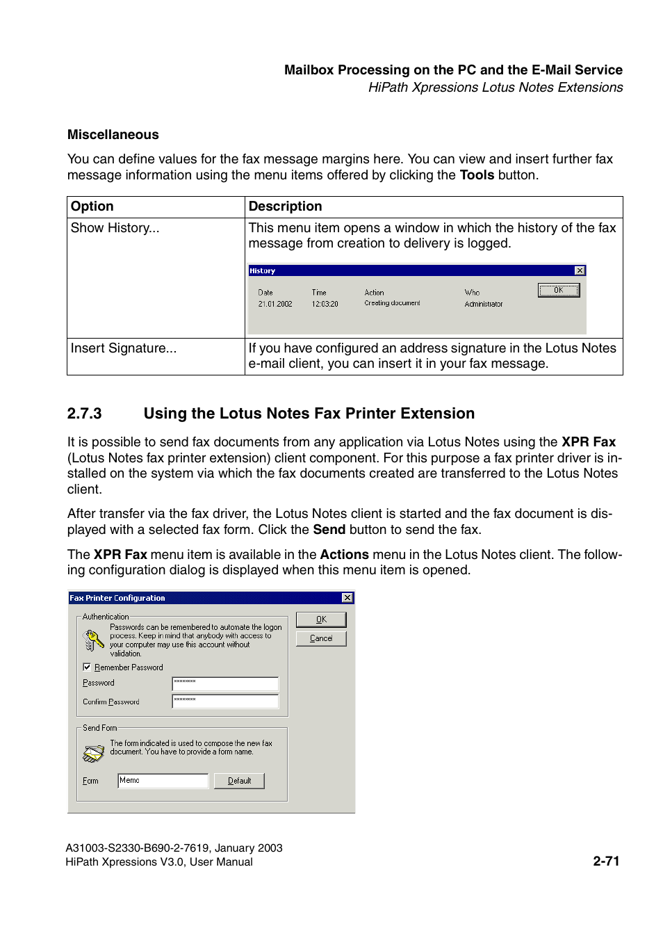 3 using the lotus notes fax printer extension, 3 using the lotus notes fax printer extension -71 | Siemens HiPath Xpressions Unified Messaging User Manual | Page 87 / 278