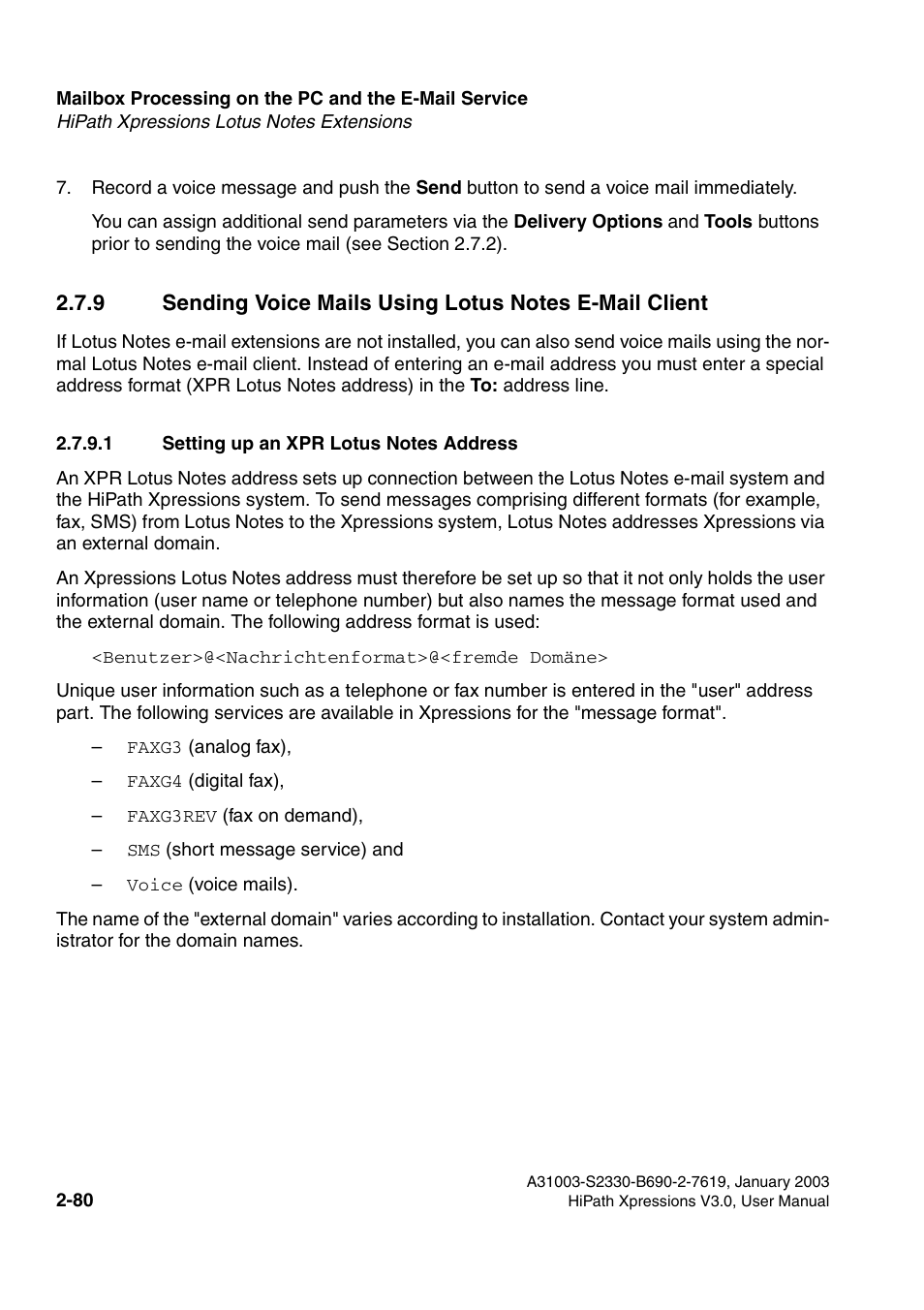 1 setting up an xpr lotus notes address, 1 setting up an xpr lotus notes address -80 | Siemens HiPath Xpressions Unified Messaging User Manual | Page 96 / 278