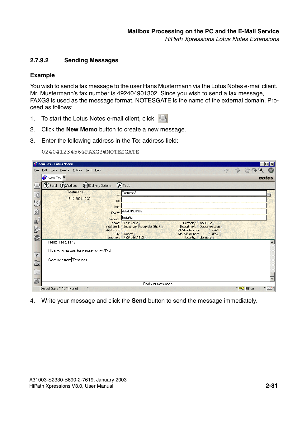 2 sending messages, 2 sending messages -81 | Siemens HiPath Xpressions Unified Messaging User Manual | Page 97 / 278