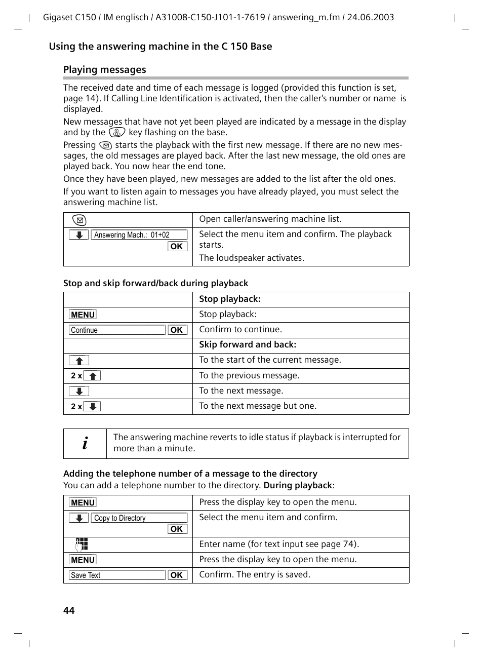 Playing messages | Siemens Gigaset C100 DECT User Manual | Page 45 / 87