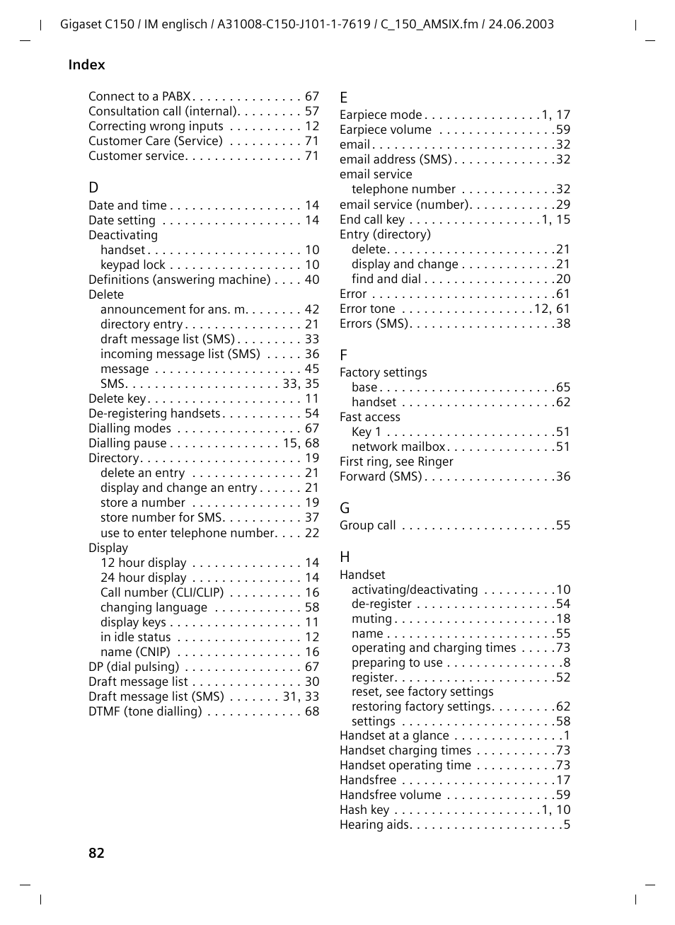 Siemens Gigaset C100 DECT User Manual | Page 83 / 87