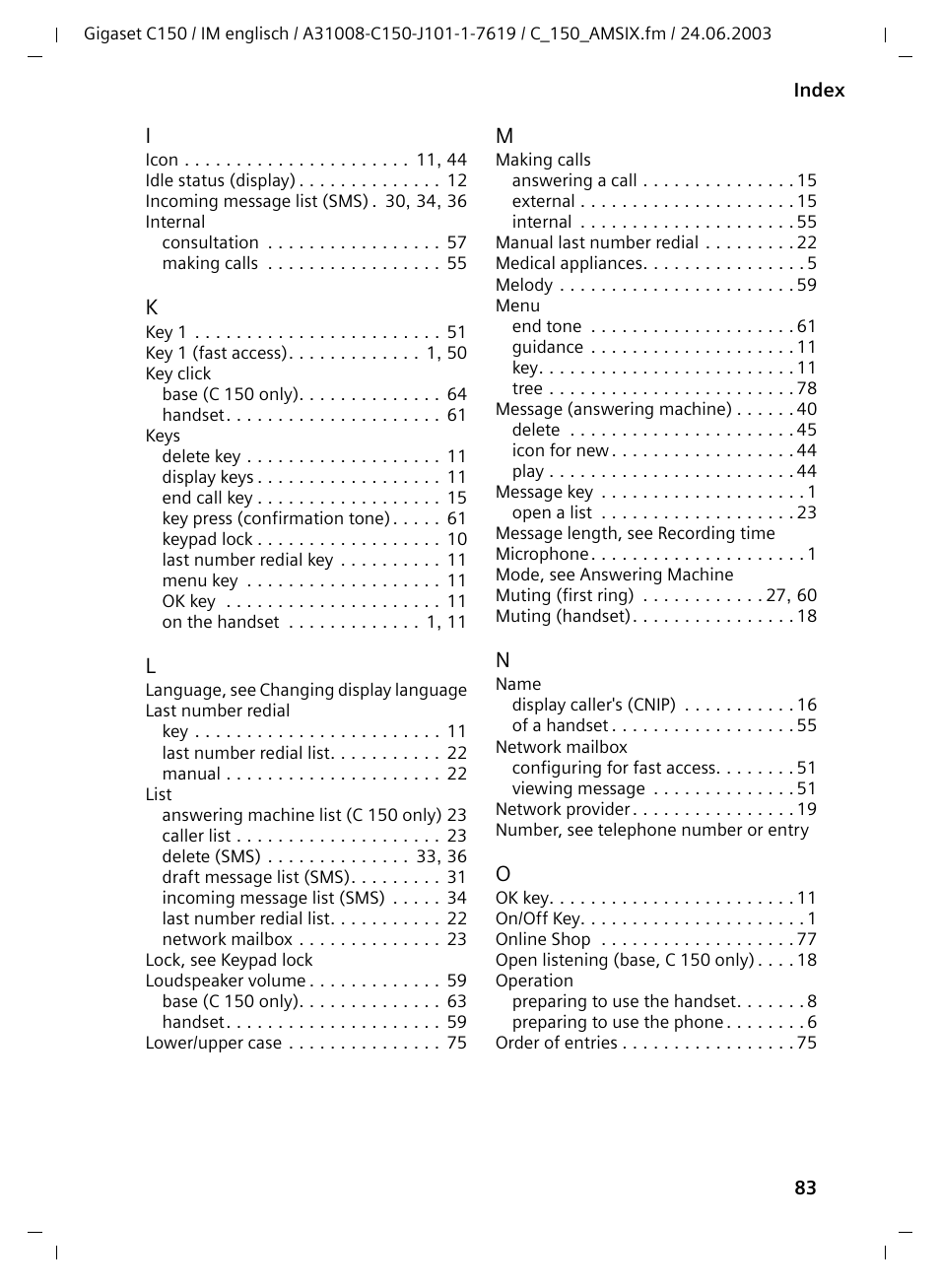 Siemens Gigaset C100 DECT User Manual | Page 84 / 87