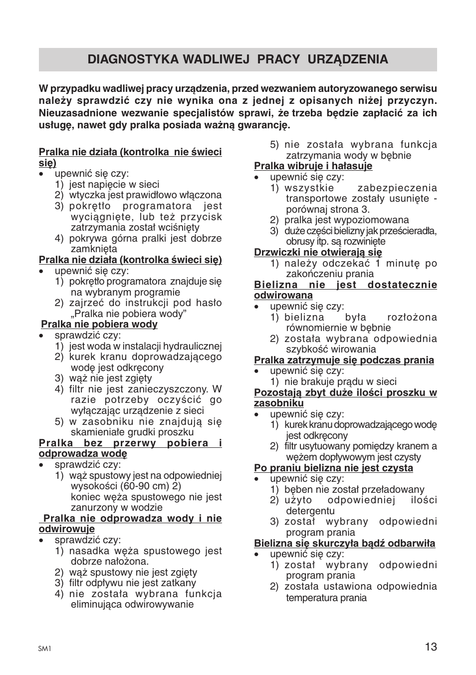 Diagnostyka wadliwej pracy urządzenia | Ardo A1000X User Manual | Page 15 / 88