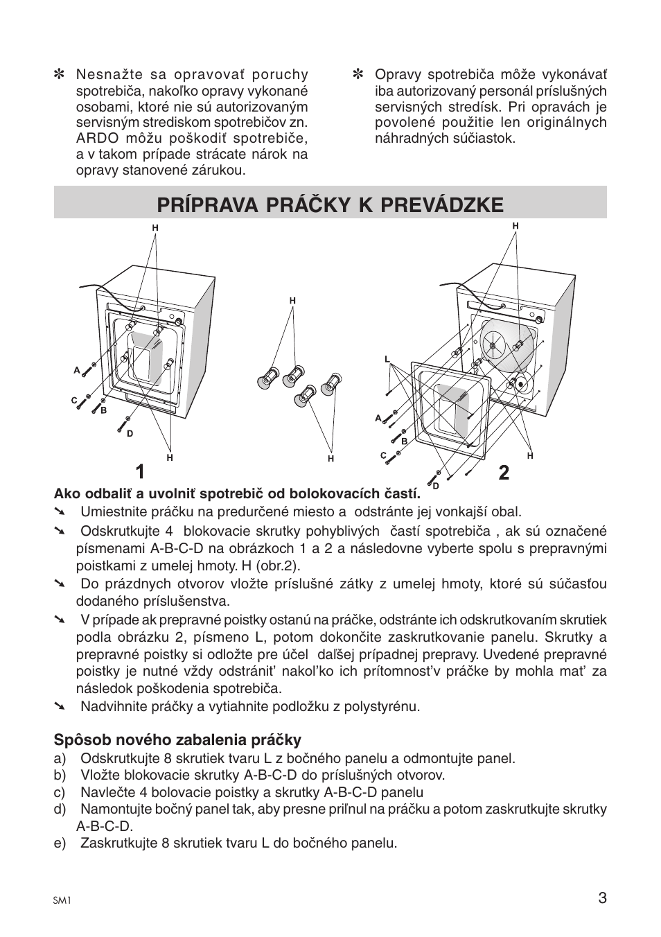 Príprava práčky k prevádzke | Ardo A1000X User Manual | Page 33 / 88