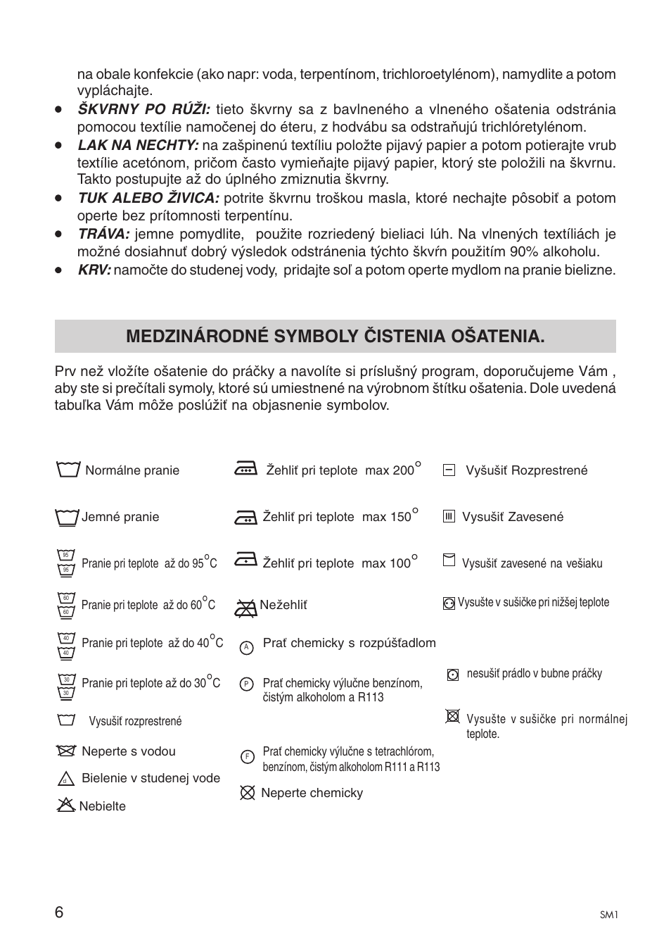Medzinárodné symboly čistenia ošatenia | Ardo A1000X User Manual | Page 36 / 88