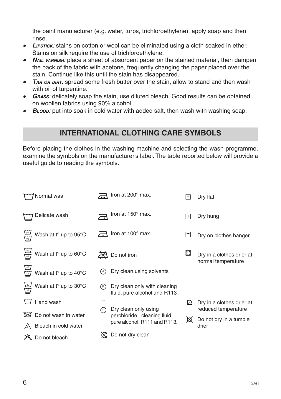International clothing care symbols | Ardo A1000X User Manual | Page 64 / 88