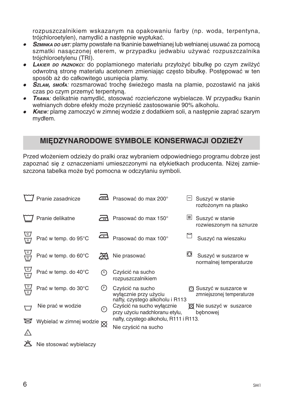 Międzynarodowe symbole konserwacji odzieży | Ardo A1000X User Manual | Page 8 / 88