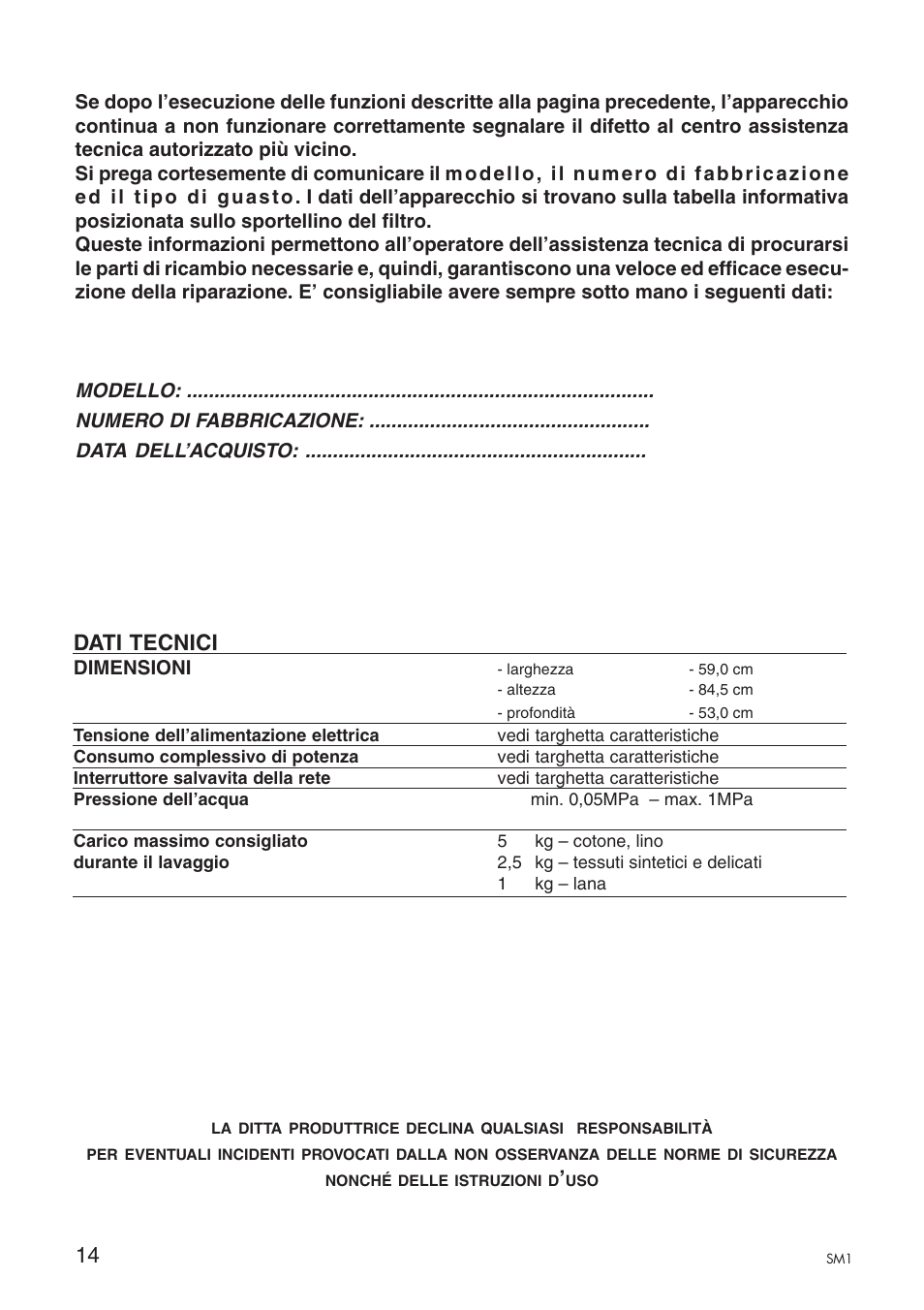 Dati tecnici | Ardo A1000X User Manual | Page 86 / 88