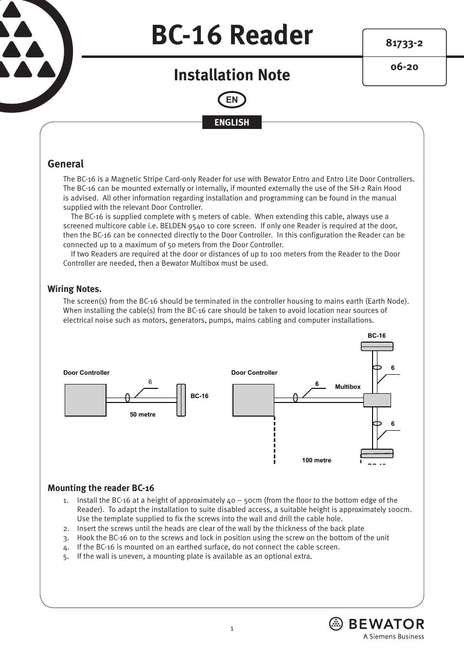 Siemens BC-16 User Manual | 2 pages