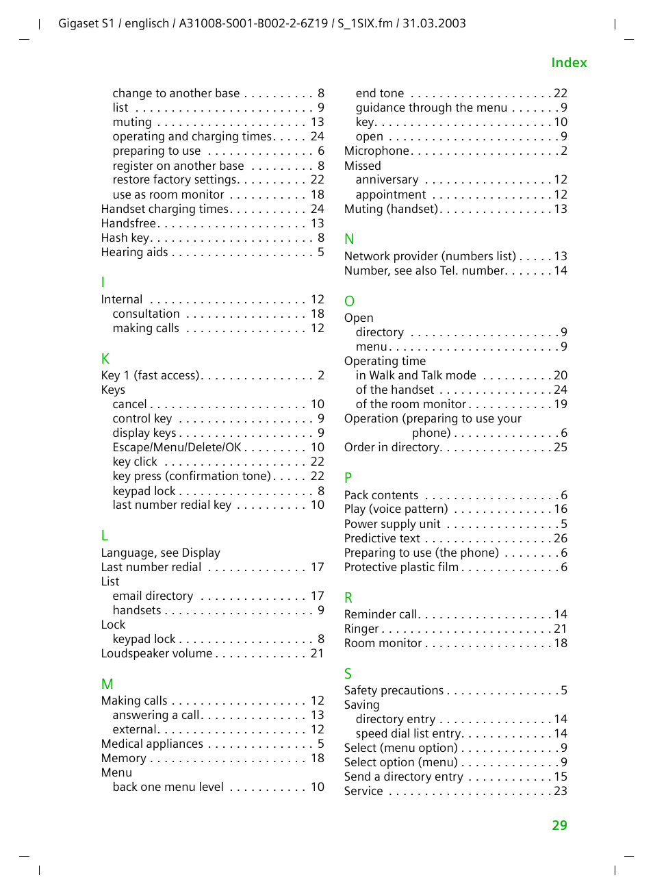 Siemens Gigaset S1 User Manual | Page 29 / 32